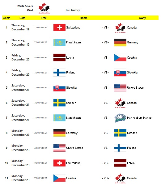 Blog 2024/2025 Team Canada Schedules